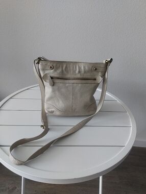 " BORN" Cream Leather Crossbody Bag